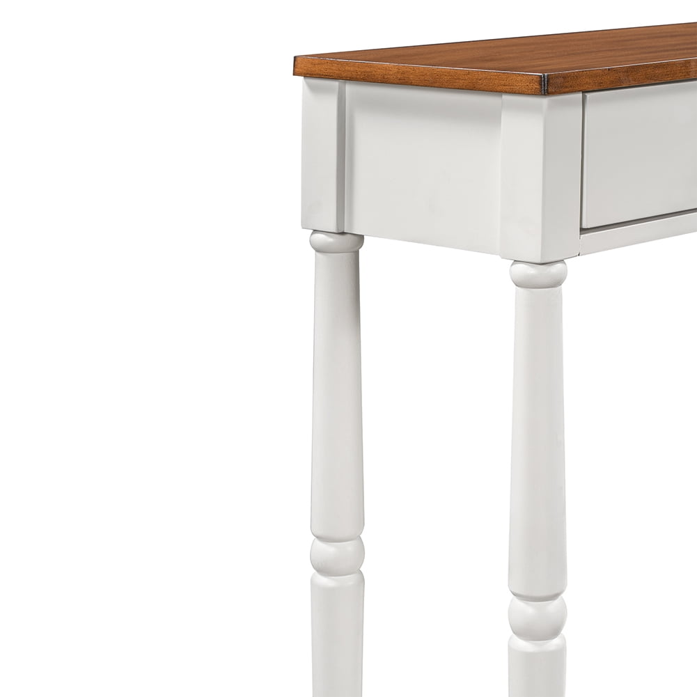 Lowestbest Modern Console Table, Solid Wood Entryway Hall Table with Storage Shelf and Drawer (White+Brown) Lowestbest Modern Console Table, Solid Wood Entryway Hall Table with Storage Shelf and Drawer (White+Brown)