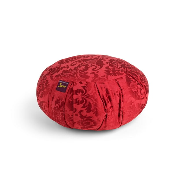 Zafu Cushion - Round Silk Jacquard Covered Cotton Filled - Yogavni (Red)