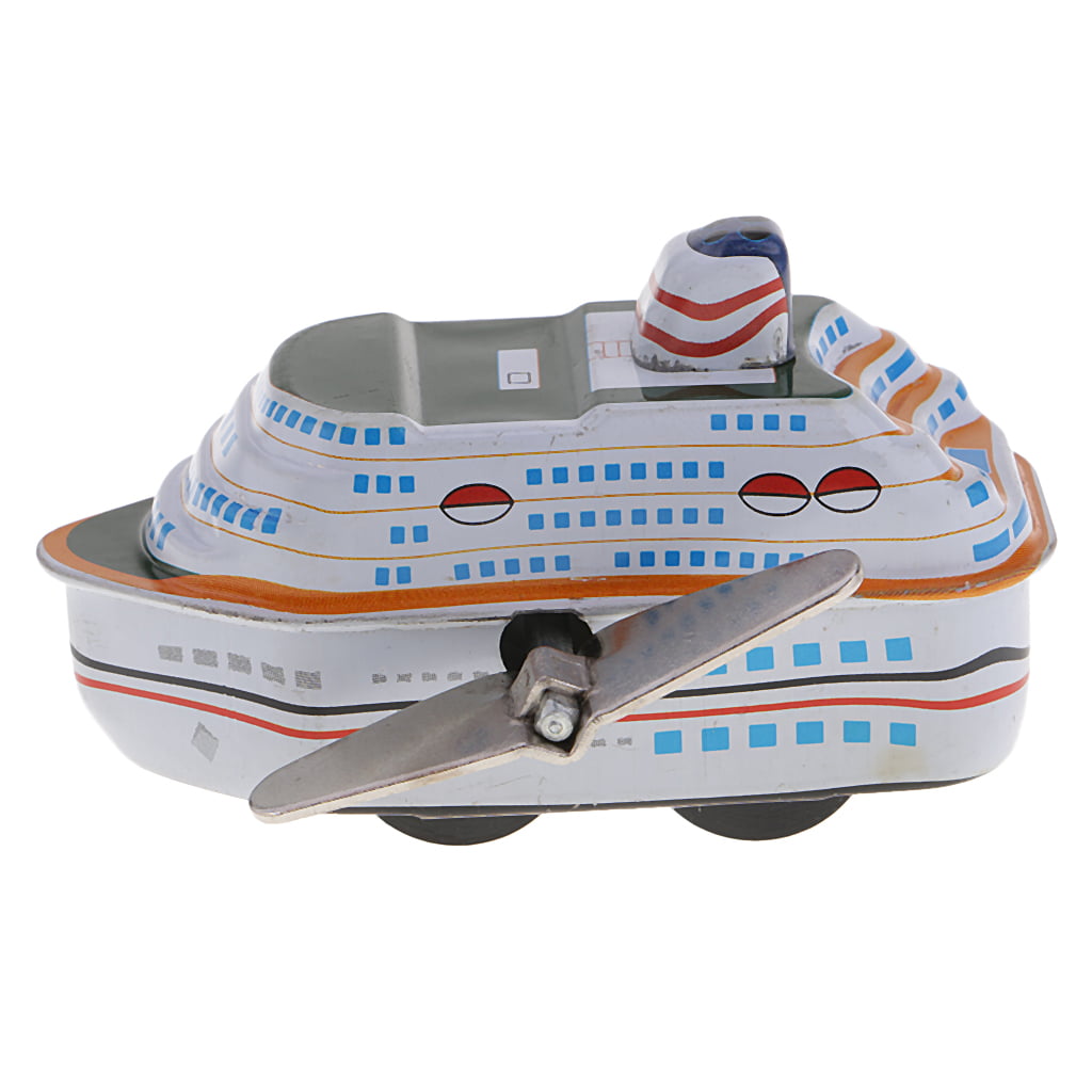 Children Christmas Socks Filler Mechanical Wind Up Tin Boat Clockwork Toy B 