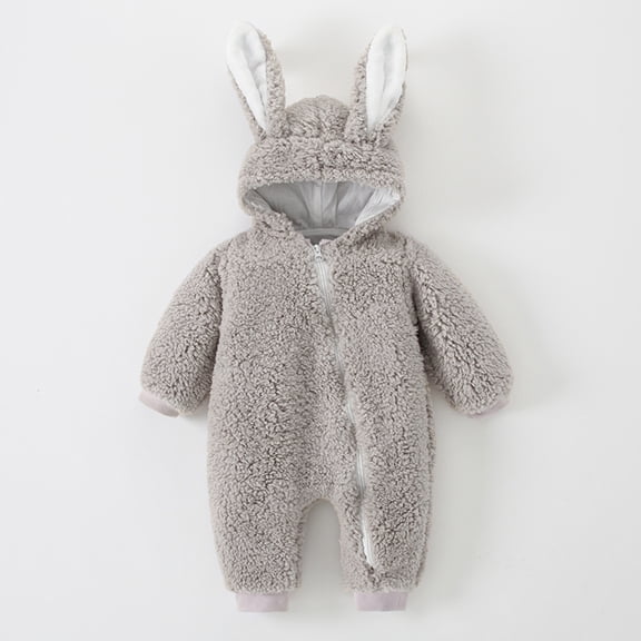 EnJoCho Baby Fleec𝖾 Jumpsuit Boy Girl Bun𝗇y Ears Hood Jumpsuit Sher𝗉a 𝖱omper Zipper Toddler Kids Snowsuit Warm Winter Outwear