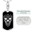 thumbnail image 2 of Calavera Mexican Sugar Skull 156 Stainless Steel or 18k Gold Premium Swivel Dog Tag Keychain, 2 of 16