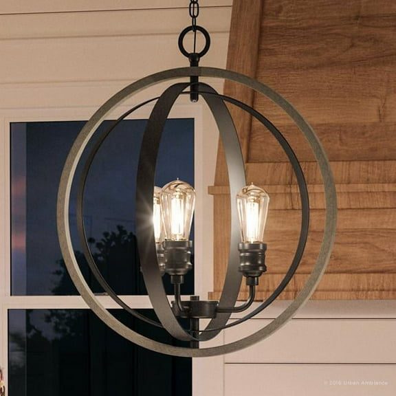 Urban Ambiance Luxury Farmhouse Pendant, Size: 24"H x 21-1/4"W, with Urban Industrial Style Elements, Charcoal Finish, UHP2212
