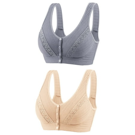 Blczomt No Underwire Bralettes for Women Plus Size Nursing Gray Bralettes Full Coverage Soft Bra 2PC