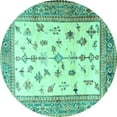thumbnail image 1 of Ahgly Company Machine Washable Indoor Round Persian Turquoise Blue Traditional Area Rugs, 4' Round, 1 of 4