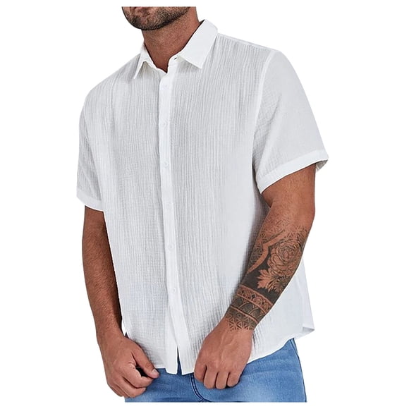 Fridja Gym Shirts Men's Casual Button Down Shirts Solid Color Short Sleeve Slim Fit Dress Shirts Wrinkle-Free Stretch Shirts for Party Club(White,M)