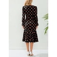 thumbnail image 4 of Polka Dot Print Ruched Ruffle Hem Dress for Women Below Knee Length Black Medium, 4 of 4