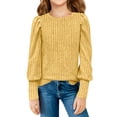 thumbnail image 1 of Girl's Puff Long Sleeve Ribbed T Shirt Round Neck Loose Pullover Tops Solid Color Base Layer Tee Casual Undershirts, 1 of 8