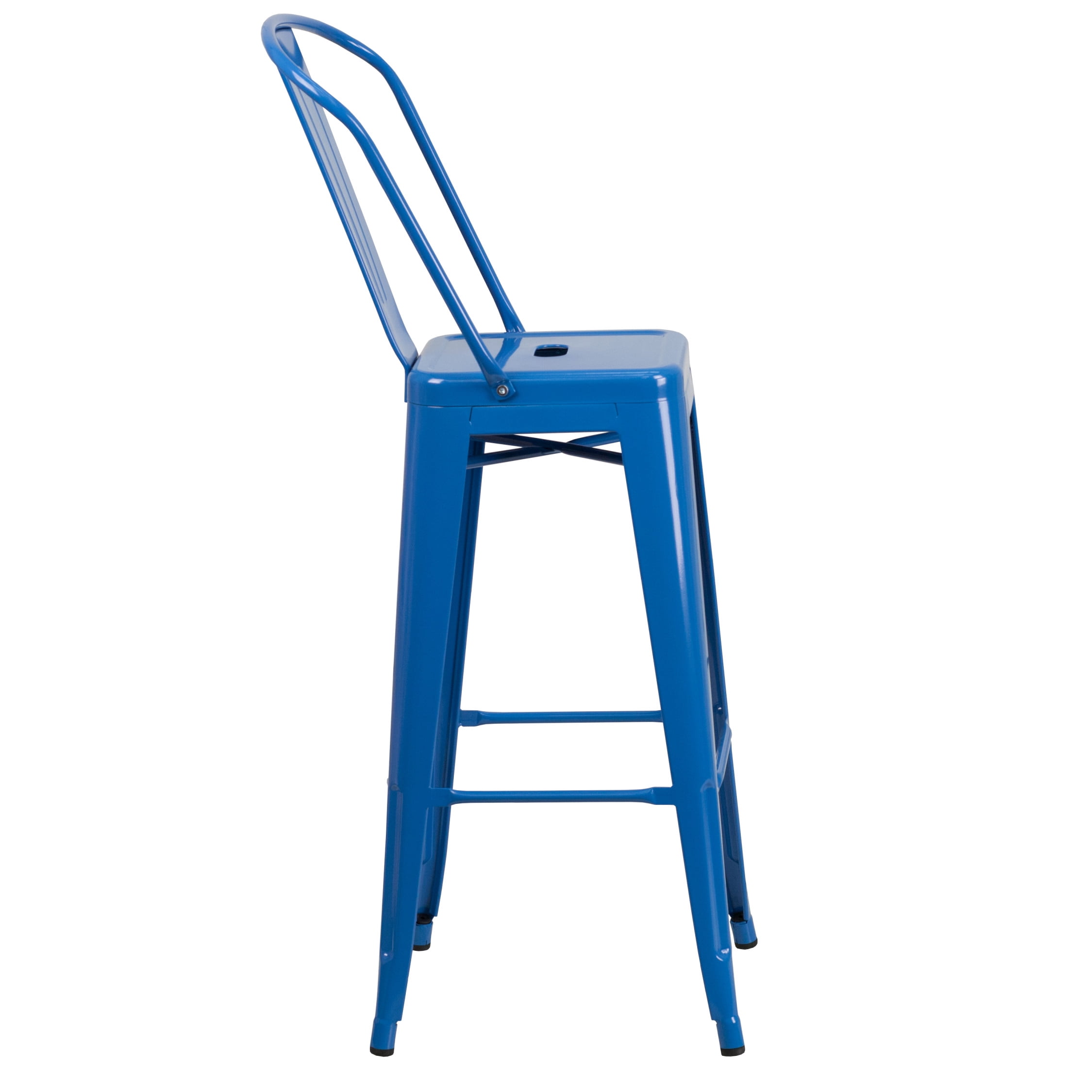Merrick Lane Blue 30" High Metal Bar Height Stool with Removable Back for Indoor-Outdoor Use