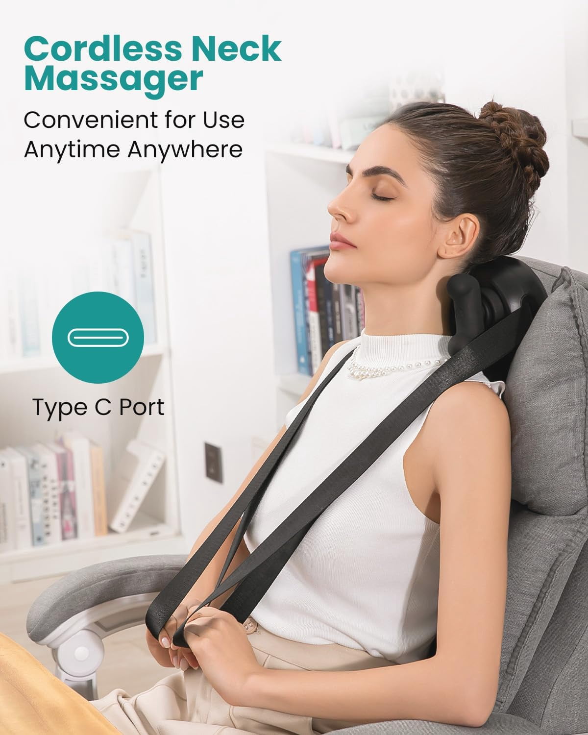 Nekteck Cordless Shiatsu Neck and Back Massager with Heat, 6D Deep Kneading Shoulder Massager, Rechargeable Massage Pillow with 3 Modes, 2 Intensity Levels, 10-Min Auto Shutoff, Gift for Men Women