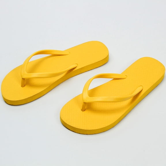WAVSUF Flat Flip Flops for Women, Rubber Sole Quick Drying Versatilable Fashionable Anti Slip Shoes Yellow 4.5-6