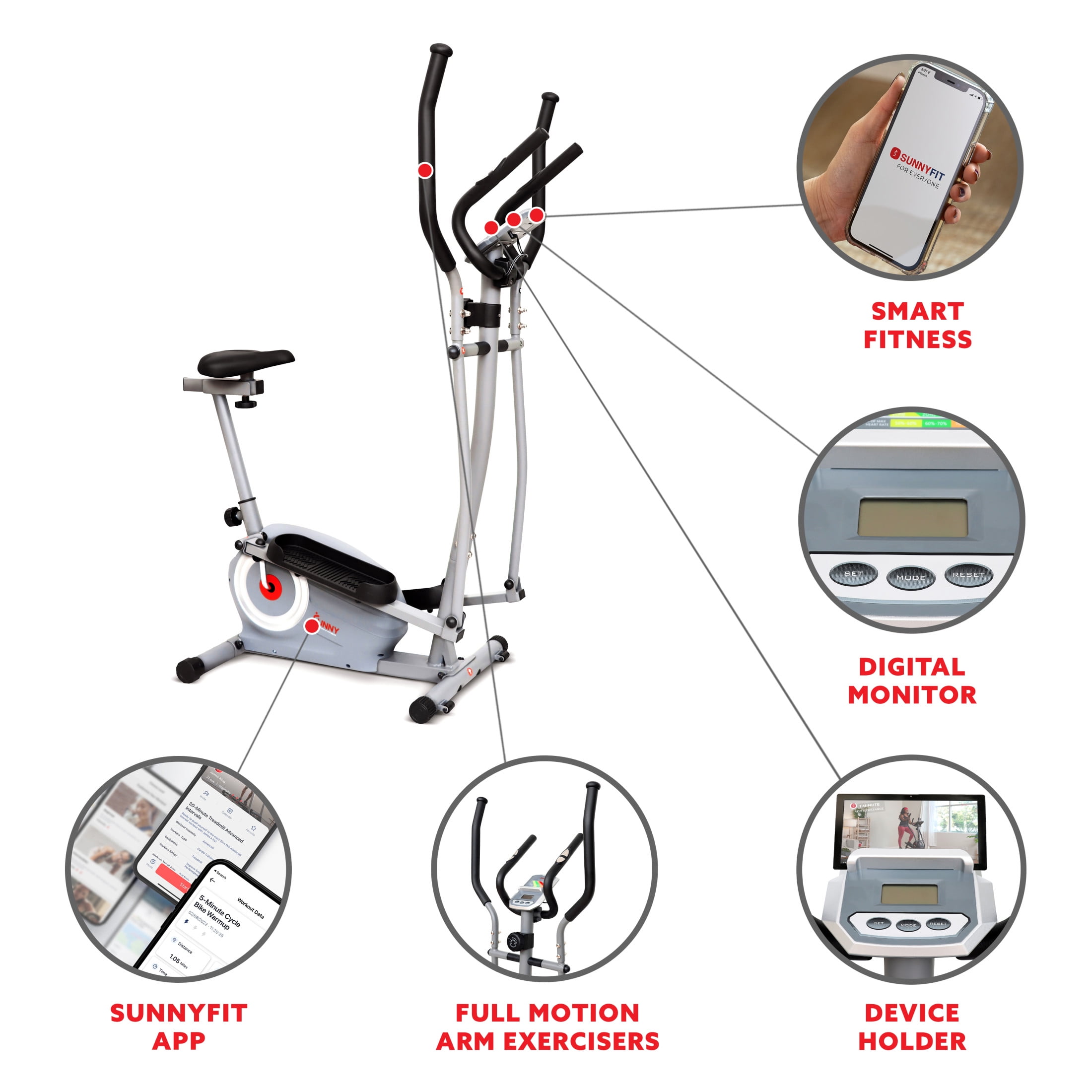 Sunny Health & Fitness Elliptical SMART Essential Interactive Series Elliptical Cross Trainers with Free SunnyFit® App