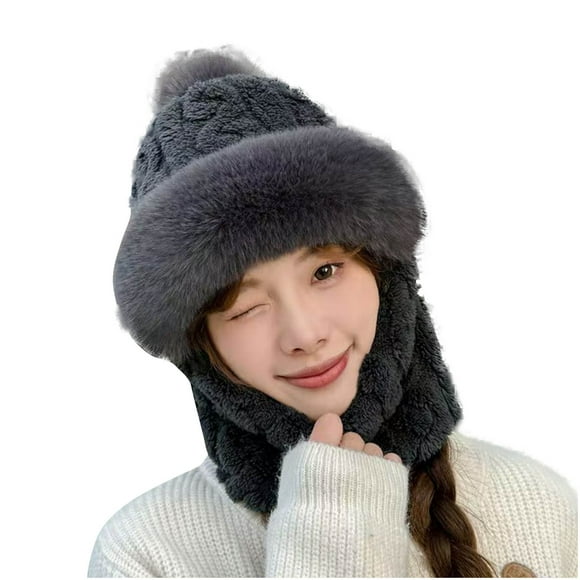Pisexur Winter Hats for Women with Ear Flaps and Neck Scarf Mask Warm Thick Wool Beanie Windproof Ski Bike Cap for Cold Weather