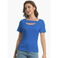 thumbnail image 3 of Womens Summer Short Sleeve T Shirts Slim Fit One Piece Cutout Scoop Neck Going Out Date Night Tops, 3 of 6