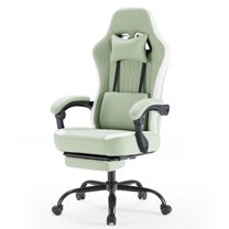JONPONY Computer Gaming Chair - High Back Ergonomic Desk Chair with Footrest and Lumbar Support, Height Adjustable Task Chair with Linkage Armrests and Headrest, 360° Swivel Wheels, Green