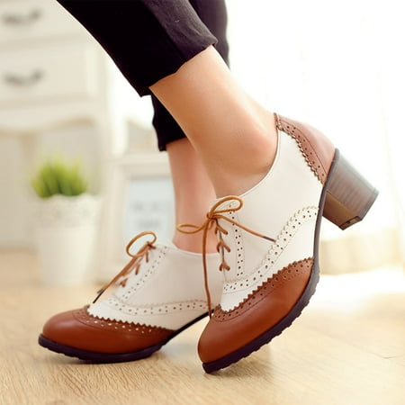 

YOTAMI Womens Shoes Women High Heel Shoes Fashion Lace-up Pointed Toe Retro Casual Boots British Style Brown