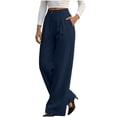 thumbnail image 3 of Straight Leg Corduroy Pants for Women, Relaxed Fit Pants with Elastic Waist and Side Pockets, Vacation Casual Outdoor Wear | VerBelle,Navy 2XL, 3 of 9