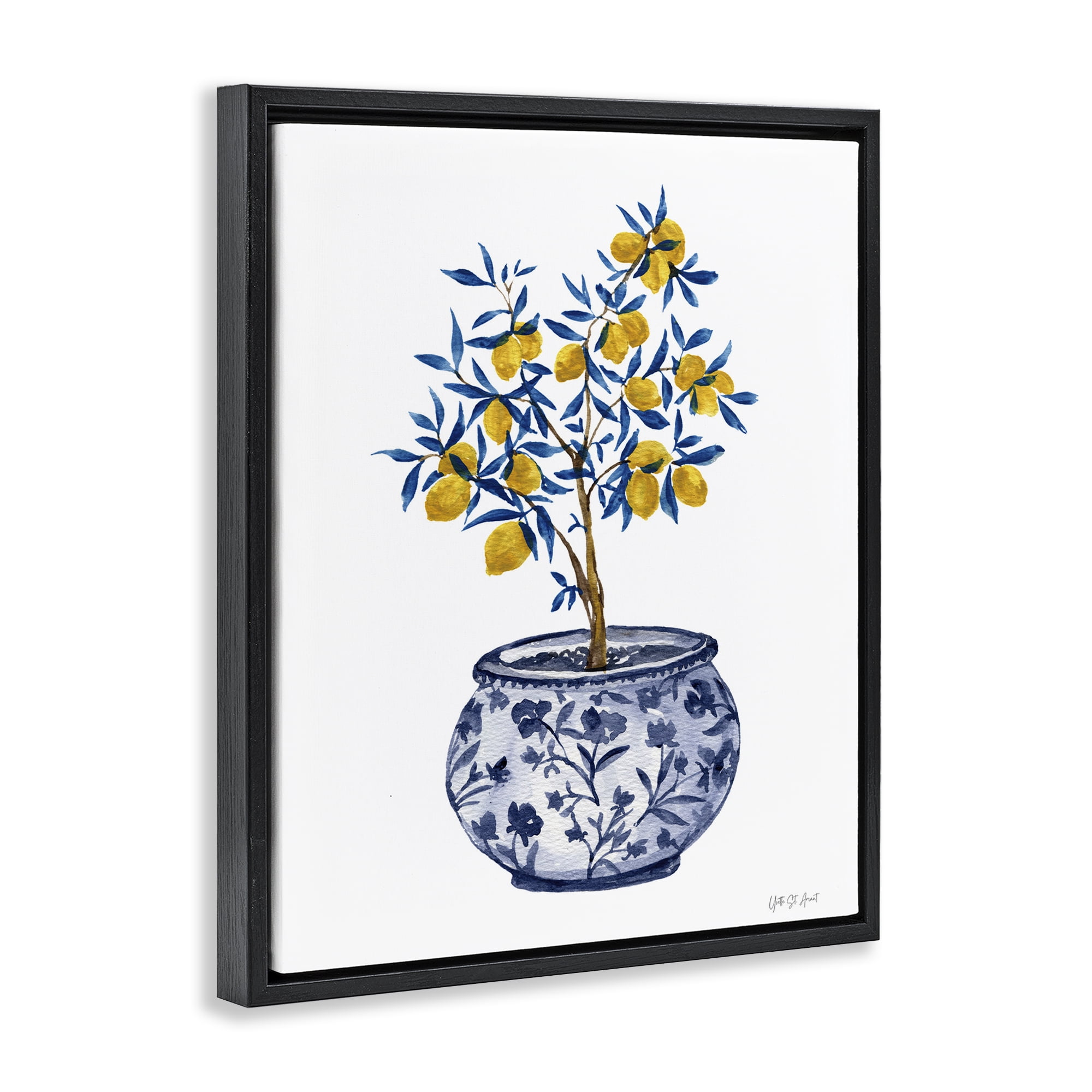 Stupell Industries Lemon Tree in Chinoiserie Food & Beverage Painting Black Floater Framed Art Print Wall Art, 25 x 31