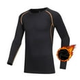 thumbnail image 2 of Povozer Boys Thermal Compression Shirts Youth Long Sleeve Fleece Base Layer Orange 10-11Years, 2 of 5