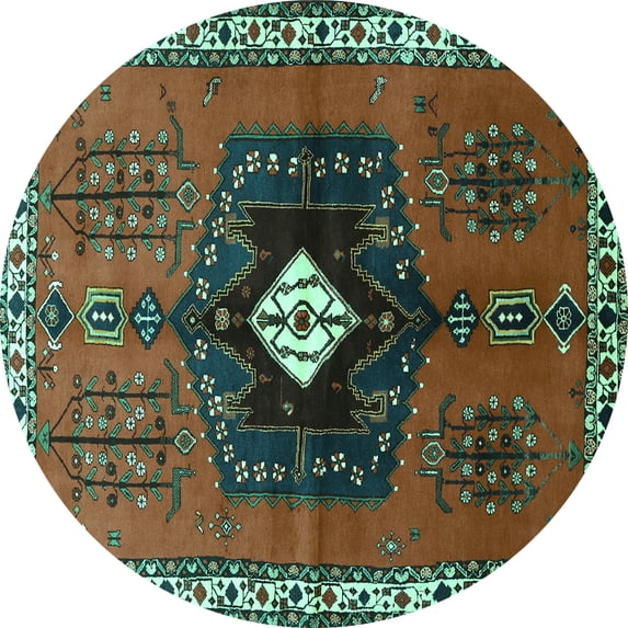 Ahgly Company Indoor Round Persian Turquoise Blue Traditional Area Rugs, 3' Round