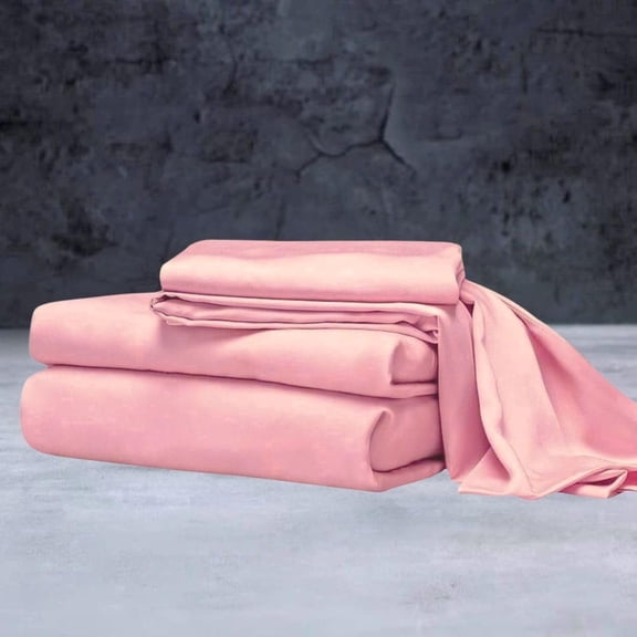 Mulberry Silk Satin Sheet Set - 4 Pc (1 Flat Sheet, 1 Fitted Sheet, 2 Pillowcases) - Smooth Bedding for Queen/King Bed - Wrinkle-Resistant, 15" Deep Pockets, Breathable & Cooling.(Rose Pink,FULL)
