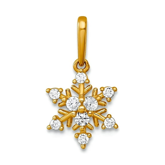 9.1mm 14k Solid Yellow Gold Polished Cubic Zirconia Snowflake Pendant Necklace Pendant for Women