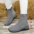 thumbnail image 2 of High Top Sneakers for Women Suede Round Toe Low Wedge Casual Zip up Booties Trendy Nonslip Walking Shoes Grey Size 8, 2 of 6