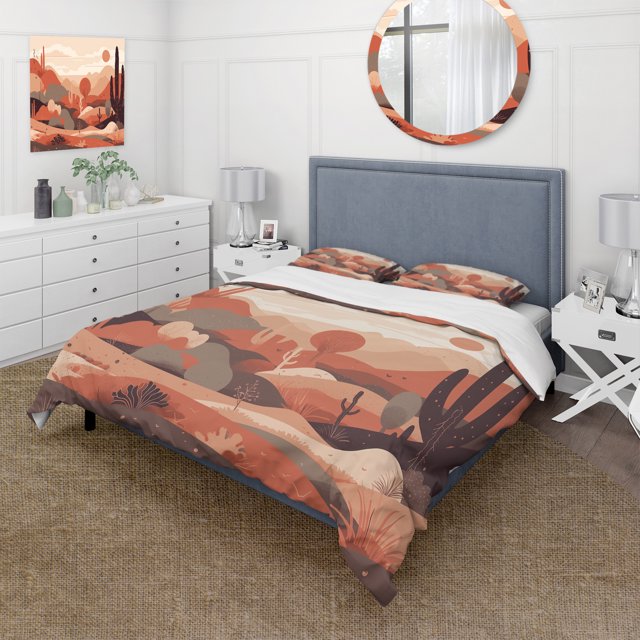 Designart "Desert s Sublime Simplicity" Minimalism Landscape Bedding Covert Set - Minimalism Orange Landscapes Bed Set With 2 Shams