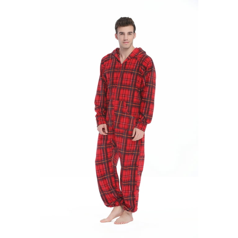 Xmascoming Onesie Adult Hooded Fleece Pajamas Red Plaid Onesies Size US L