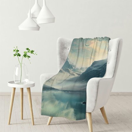 Erxjss Soft Flannel Blankets, Tranquil Mountain Lakes, All Season Use for Bed, Sofa, Couch, Camping, Travel, for Adults, Kids, Pets White
