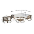 thumbnail image 3 of GDF Studio Emma Outdoor 6 Seater Acacia Wood Sectional Sofa, Gray and White, 3 of 9