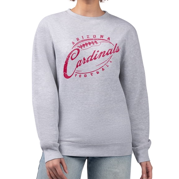 Women's G-III 4Her by Carl Banks Gray Arizona Cardinals Distressed Graphics Fleece Pullover Sweatshirt