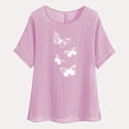thumbnail image 4 of VSSSJ Chemise en Coton et Lin pour Femmes Coupe Ample Imprimé Papillon Col Rond Manches Raglan Blouse d'Été Confortable Rose TG, 4 of 6