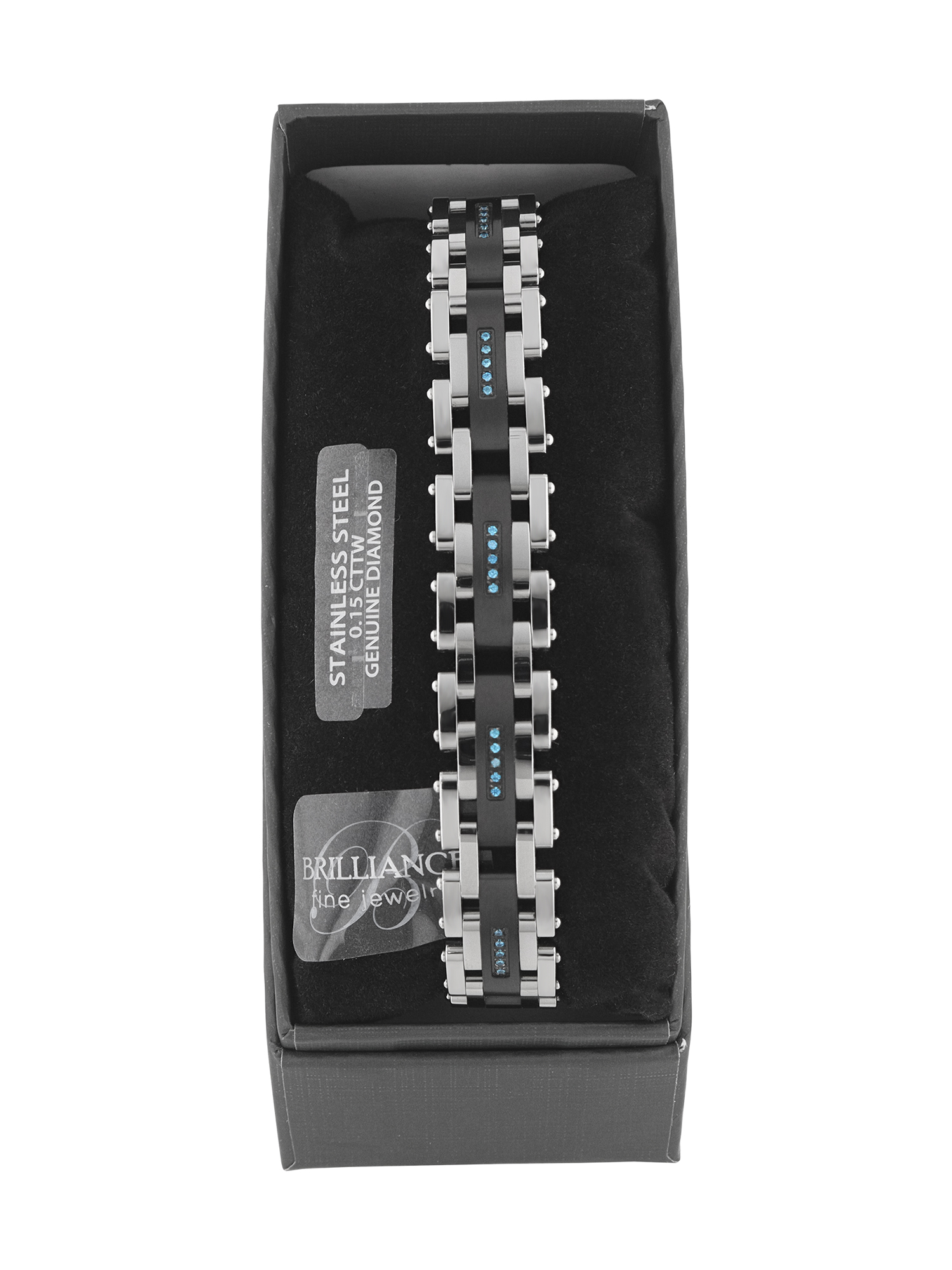 Men's 0.15 ctw Blue Diamond Two-tone Steel Link Bracelet