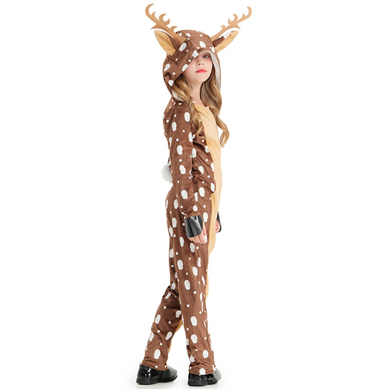 Lovzfmll Christmas Toddlers Deer Animal Jumpsuit, Footed Onesie Bodysuit, Soft All-in-One Loungewear Winter Pajamas, Cute Stage Performance Costume for 3-13 Years