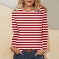 thumbnail image 2 of FINALGANG Womens Striped Long Sleeve TShirts Casual Loose Fit Crewneck Lightweight Tees For Spring Summer Daily Wear Red XXL, 2 of 5