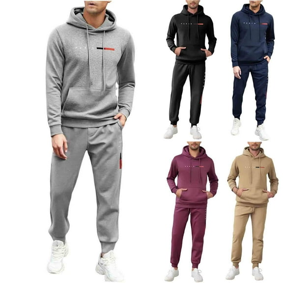 Stamzod Solid Color Track Suits Mens Long Sleeve Oversized Hoodies and Sweatpants Casual Workout Tracksuit Men Activewear Hot Pink M