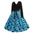 thumbnail image 2 of SwiftWear Women's Retro Polka Dots V-Neck Long Sleeve Dress with Bow Tie & Pleated Skirt - Casual Elastic Waist Midi Dresses​, 2 of 7