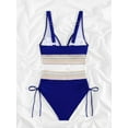thumbnail image 4 of Women Tummy Control Swimsuits Color Block Two Piece Drawstring Bathing Suit Dark Blue XL, 4 of 7