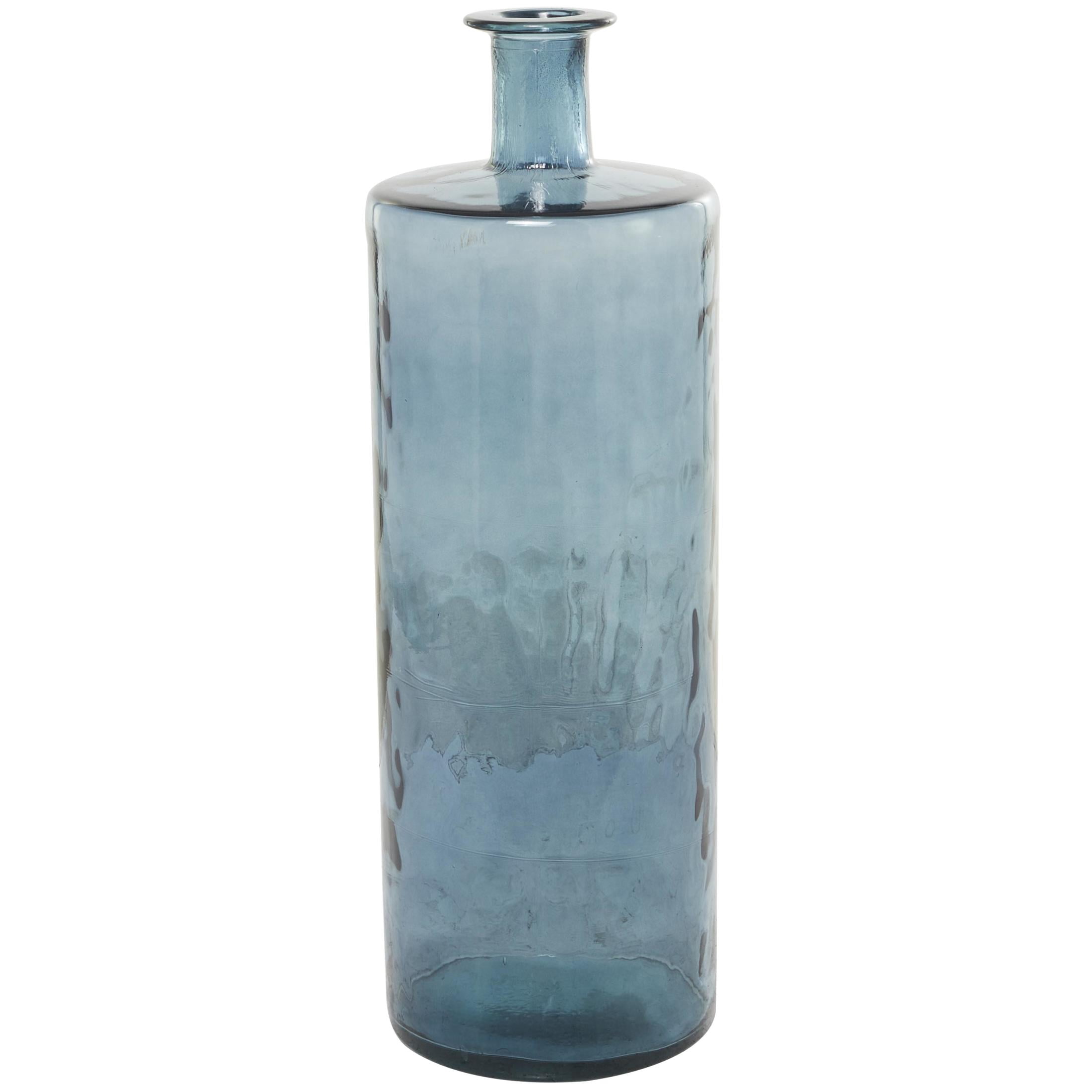DecMode 30" Handmade Tall Spanish Bottle Neck Teal Recycled Glass Vase