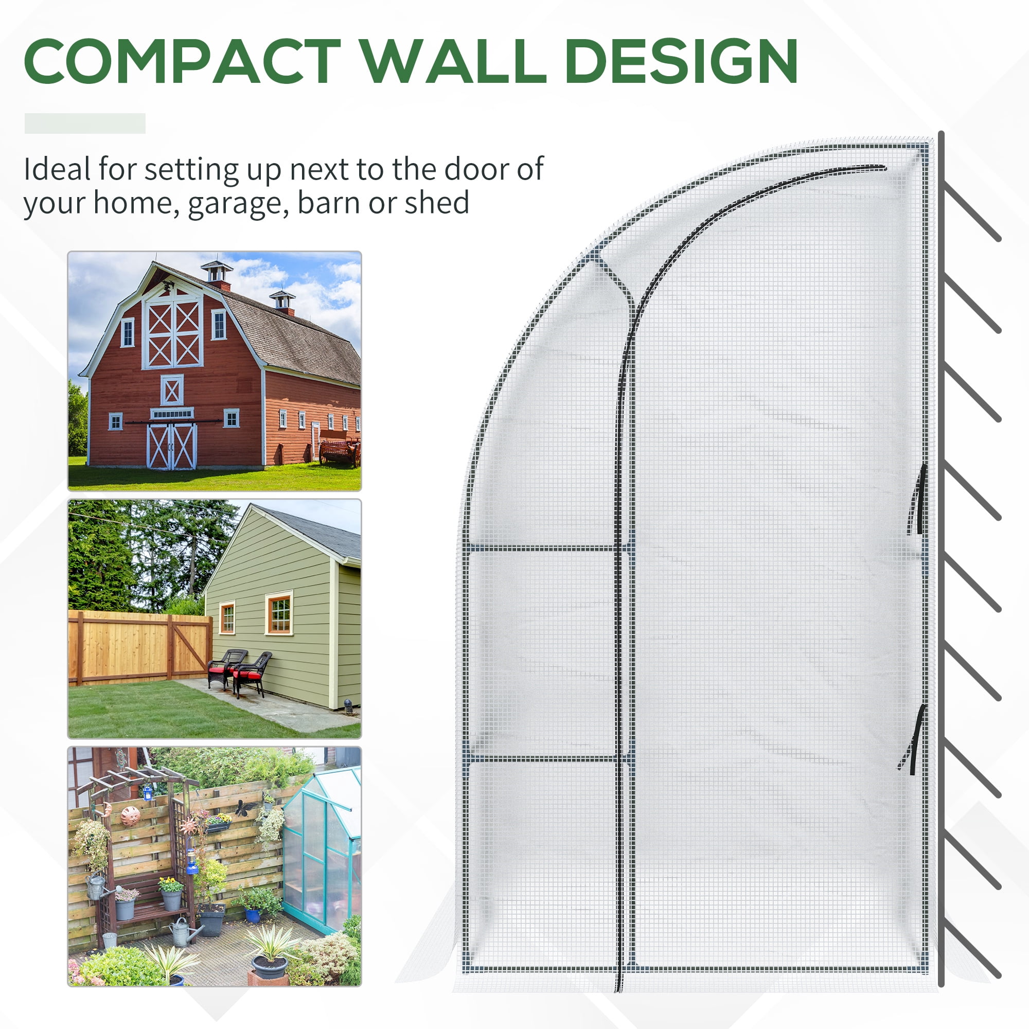 Outsunny 7' x 4' x 7' Outdoor Lean to Greenhouse, Walk-In Green House Plant Nursery with Roll-up Window, PE Cover, White