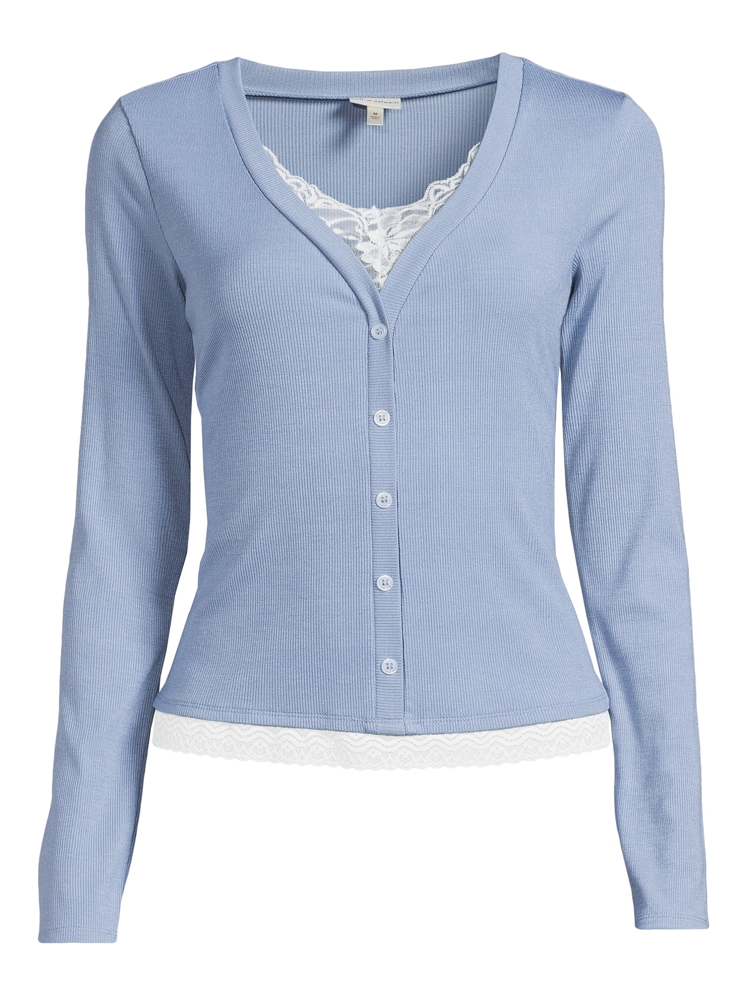 Self Esteem Juniors Lace Trim V-Neck Top with Long Sleeves