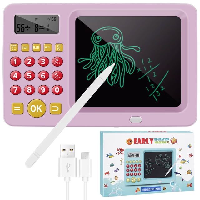Math Games Toy with LCD Writing Tablet 2 in 1 Early Learning Math Arithmetic Exercise Toy USB Charging Addition Subtraction Multiplication and Division Oral Learning Toy Montessori Toy