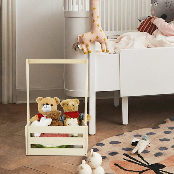 Wood Baby Storage Crate Smooth Welcome Basket for Newborns Baby Storage Crate with Handle Sturdy Welcome Basket for Baby