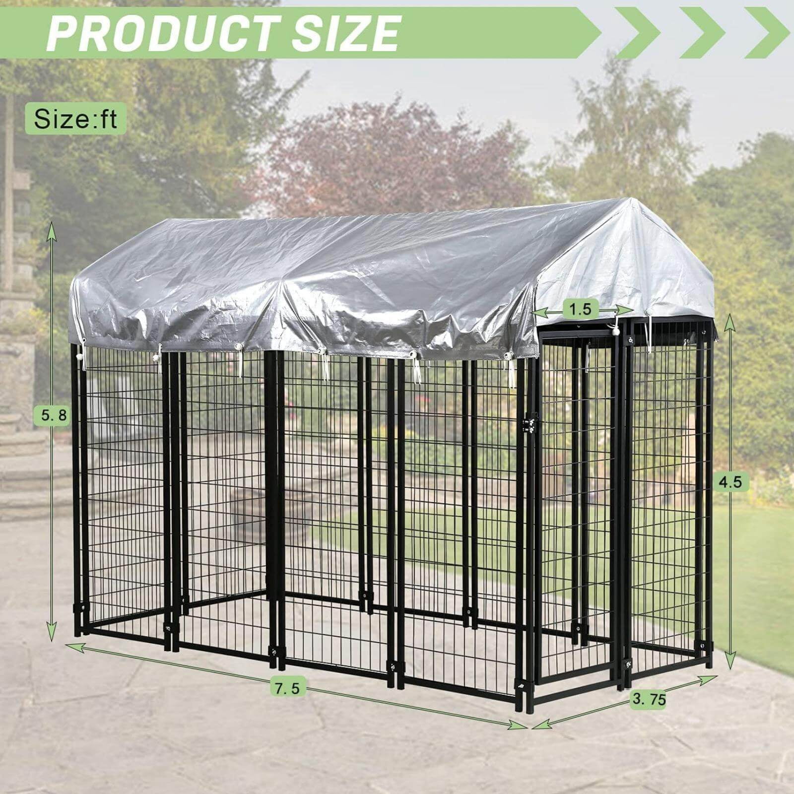 NiamVelo 8'x4'x6' Large Dog Kennel Heavy Duty Playpen Welded Dog Cage with Water-Resistant Cover, Outdoor Dog Fence Crate for Backyard, Black