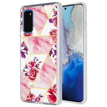 Samsung Galaxy S20 (6.2") Phone Case Marble Design Pattern Hybrid Bumper Shiny TPU Soft Rubber Silicone Raised Edge Cover Electroplated Slim Thin Case PINK ROSES Marbling for Samsung Galaxy S20