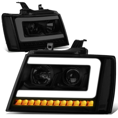 09 Avalanche Headlights For 2007 to 2014 Chevy Tahoe / Suburban / Avalanche LED DRL+Sequential Turn Signal Projector Headlight Lamps Smoked Housing Clear Corner 08 09 10 11 12 13 ()