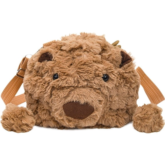 Jiibva Cute Bear Crossbody Bag Fluffy Shoulder Bag Crtoon Animal Phone Purse Plush Backpack Sweet Bear Handbag Kawaii Bag for Women