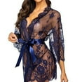 thumbnail image 3 of YFNNUP Women's Lace Kimono Robe Sexy Mesh Nightgown 2pc 3/4 Sleeve Lingerie Comfy Belt Nightwear S-3XL, 3 of 6