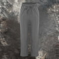 thumbnail image 2 of Casual Pants for Women trendy Elastic Waist Straight Wide Leg Cotton Linen Style Casual Trousers with Pockets, 2 of 5