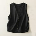 thumbnail image 5 of FRSASU Women's Cotton Linen Sleeveless Vest Casual V Neck Solid Color Button Down Waistcoat Jackets Black L(L), 5 of 8